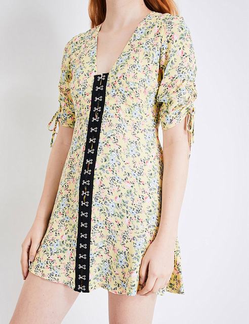 SL1162 Ex Chainstore Floral Print Hook And Eye Woven Dress x12